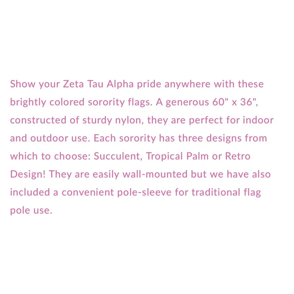 Sorority Shop Zeta Tau Alpha Succulent Floral Banner Flag Dorm Decor Pink 3x5ft